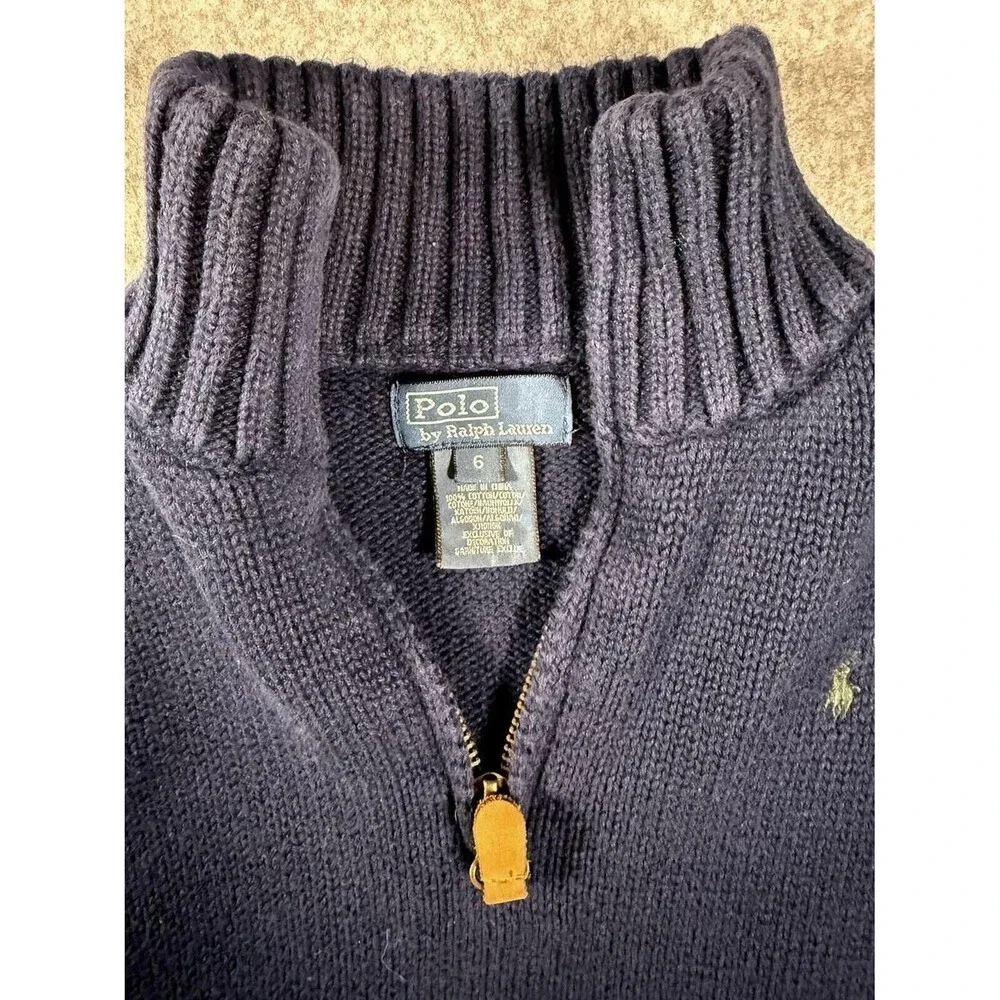 Polo Ralph Lauren Boys Size 6 Navy Quarter Zip Pullover Sweater Cotton Blend